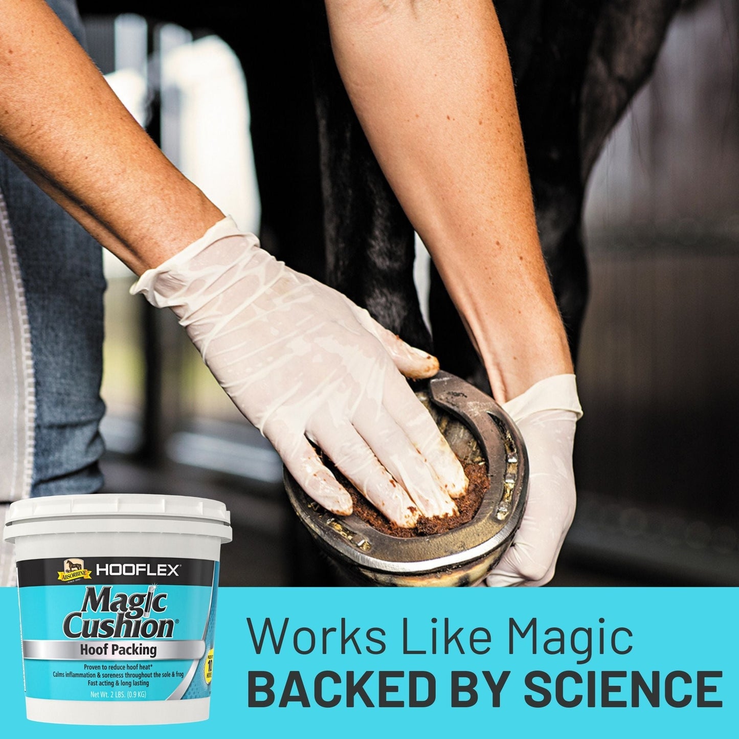 Magic Cushion Hoof Packing for horses hoofs, works like magic, backed by science.