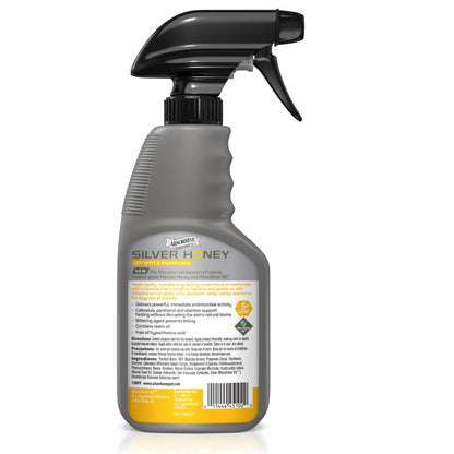 Silver Honey Hot Spot & Wound Care spray gel back of bottle.