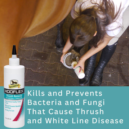 Hooflex Thrush Remedy, kills and prevents bacteria and fungi that cause thrush and white line disease.