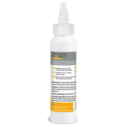 Silver Honey Rapid Ear Care Rinse.  Back label of the bottle.