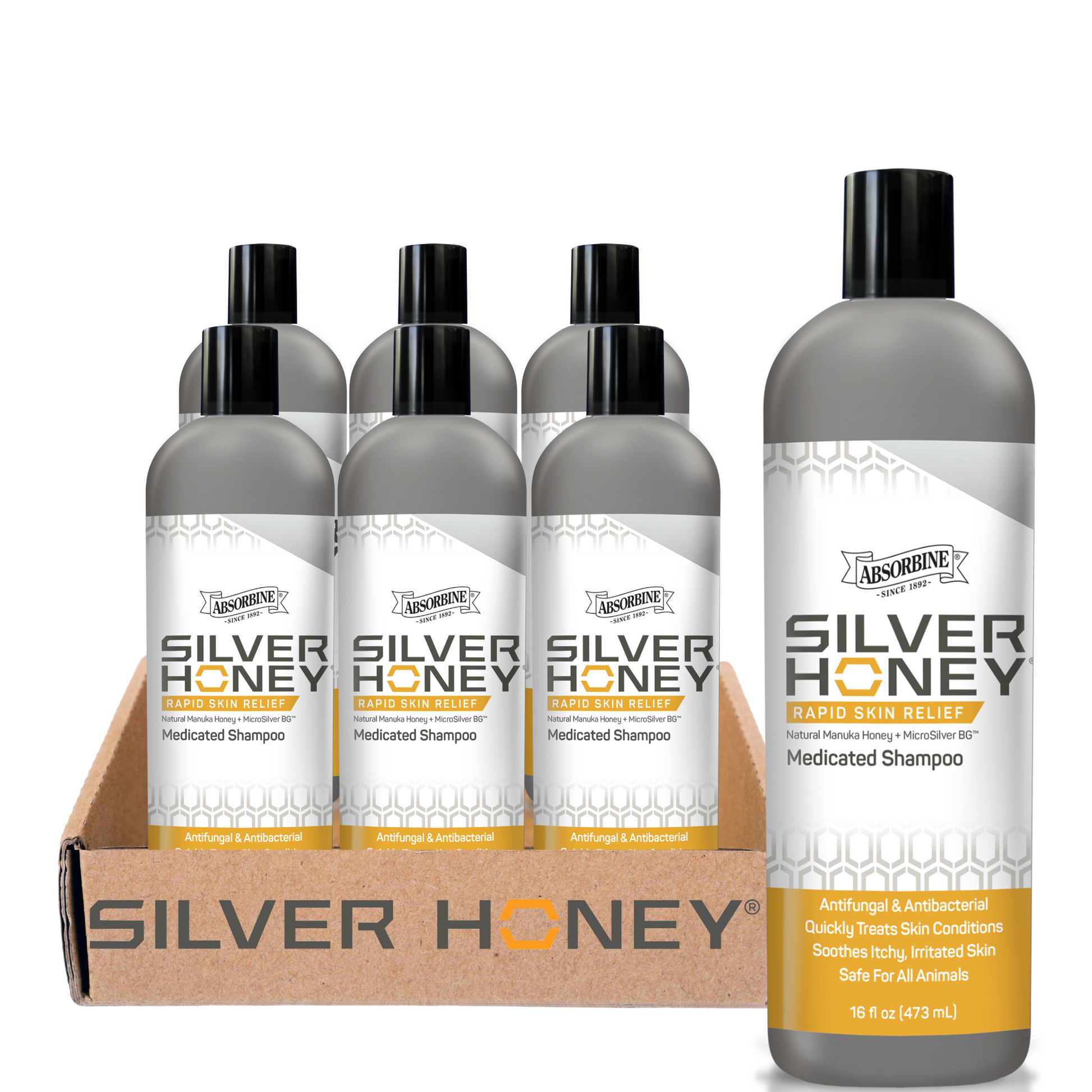 Silver honey rapid skin relief medicated shampoo - full case/6